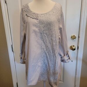 Monterey Bay Top Linen Blend Cotton Tunic Asymmetrical Lagenlook Size XL Gray
